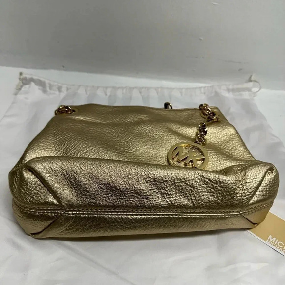 Michael Kors Shoulder Bag Metallic Gold Chain Leather Handbag Purse Medium - Picture 7 of 12